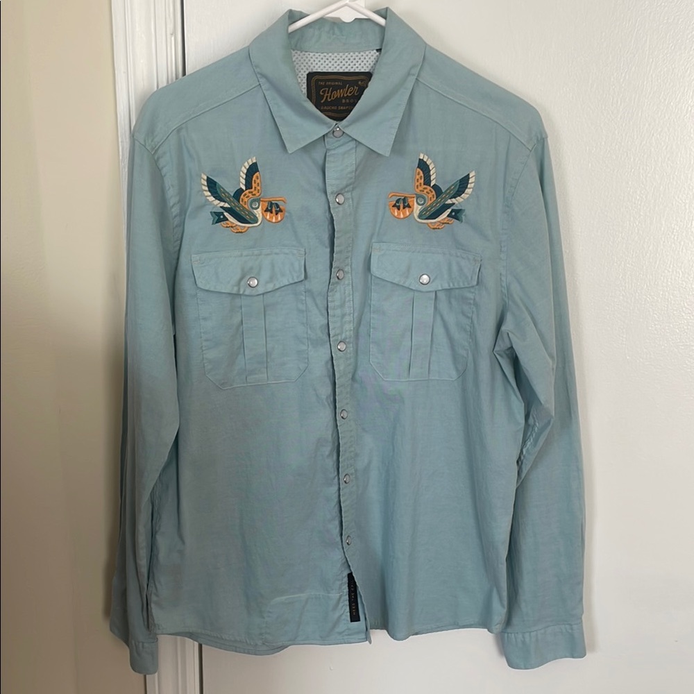 Howler Brothers Gaucho Snapshirt Pelican Light Blue Green Medium